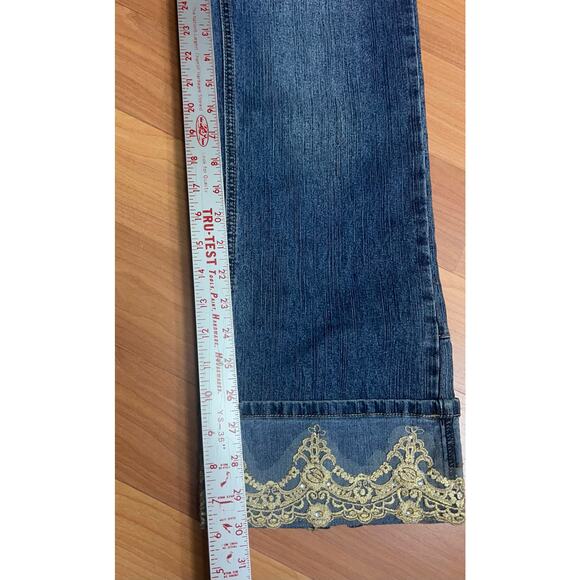Vintage 90"s Y2K Fluid Preppy Women Gold Embroidery Slit Cuffs Jeans Size 7 - Picture 11 of 11